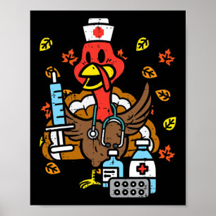 Truthahn-Pflegekraft Erntedankfest Herbst-Schrubbe Poster
