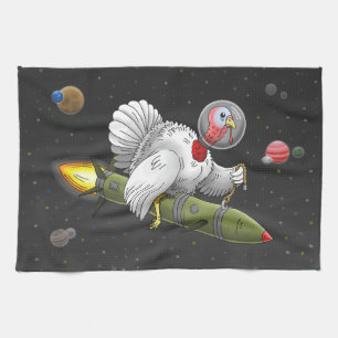 Truthahn-Rakete im Weltraum Geschirrtuch