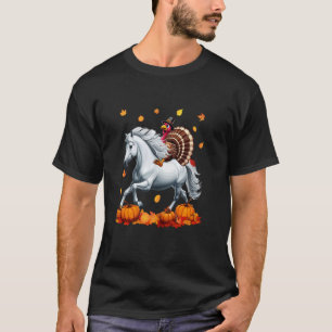 Truthahn Reitpferd Erntedankfest Herbst Blätter Kü T-Shirt