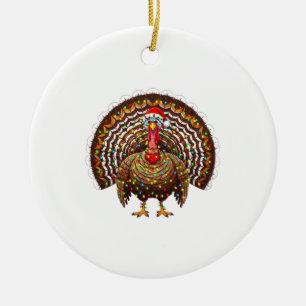 Truthahn-Santa-Hut-Weihnachtslichter Fröhliches Ga Keramik Ornament