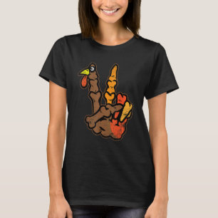Truthahn-Skelett-Hand-Friedenszeichen-Erntedankfes T-Shirt
