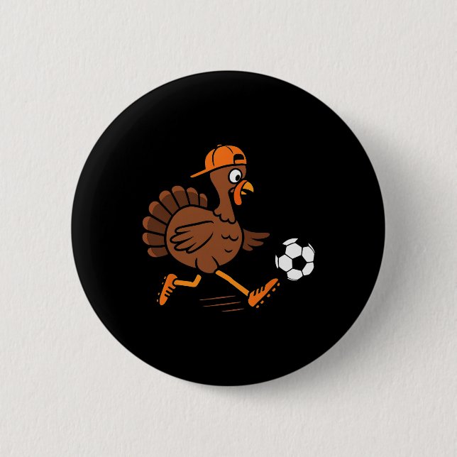 Truthahn spielt Fußball Thanksgiving Truthahn Kind Button (Vorderseite)