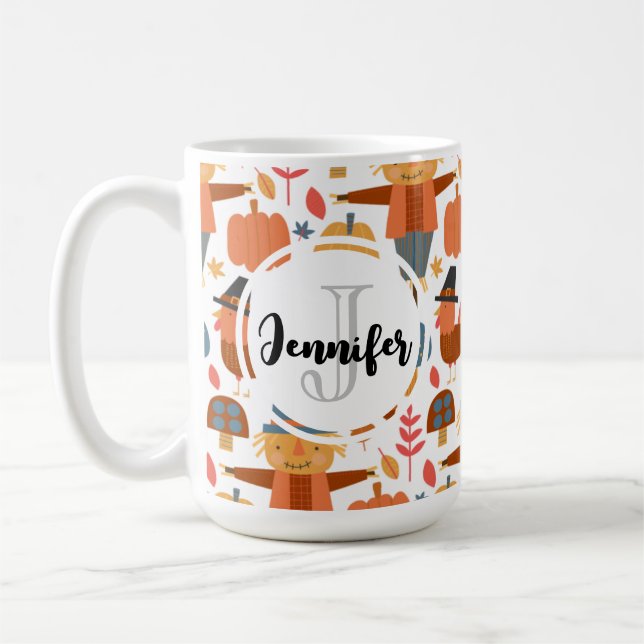 Truthahn- und Vogelscheuchen-Thanksgiving-Muster Kaffeetasse (Links)