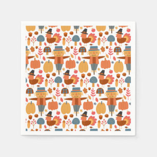 Truthahn- und Vogelscheuchen-Thanksgiving-Muster Serviette