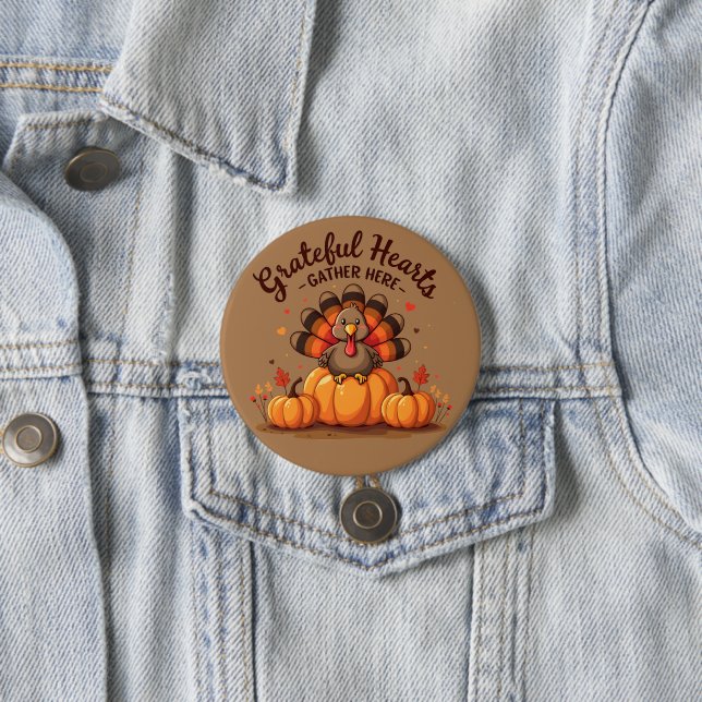 Truthahnsfest mit dankbaren Herzen Button (Beispiel)
