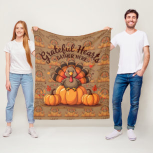 Truthahntags-Truhe mit dankbaren Herzen Fleecedecke