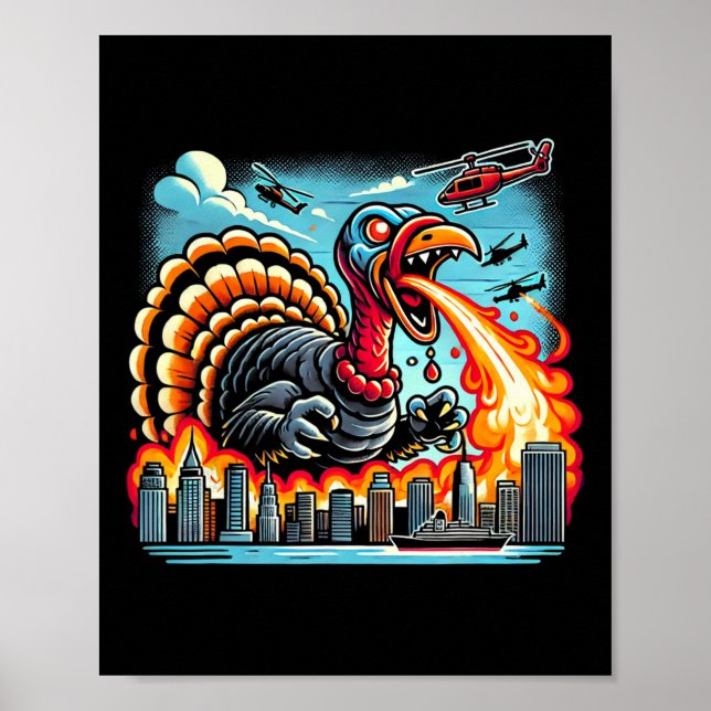 Truthahnzilla – Feueratmender Thanksgiving-Dino-Tr Poster (Vorne)
