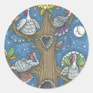 TRUTHUHN-BAUM, ERNTEDANK- GOBBLER-STICKER Rund Runder Aufkleber