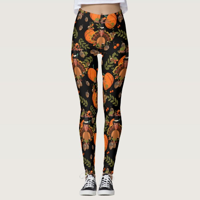 Truthühner mit schwarzem Erntedank Leggings (Vorderseite)