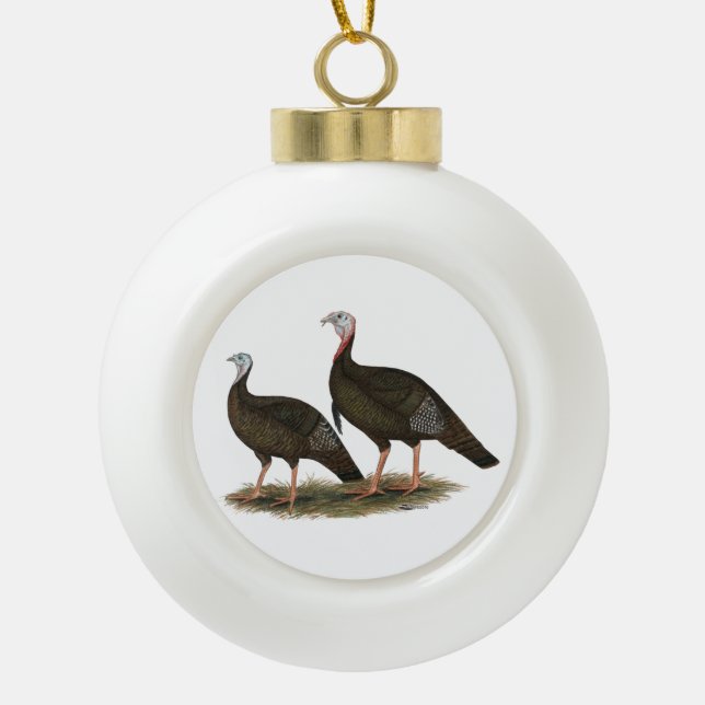 Truthühner Ostpaare Keramik Kugel-Ornament (Vorderseite)