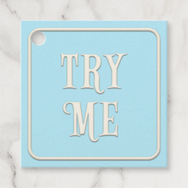 "Try Me" Viktorianisch Tee Party Blue Square Custo Geschenkanhänger (Vorderseite)