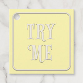 "Try Me" Viktorianisch Tee Party Gelb Quadrat Cust Geschenkanhänger