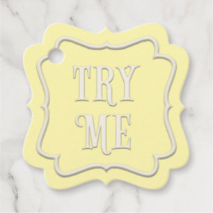 "Try Me" Wunderland Tee Party Gelb Personalisiert Geschenkanhänger