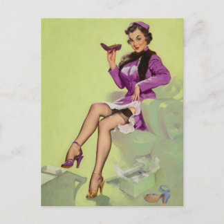 Try New Shoes Women Pin Up Postkarte
