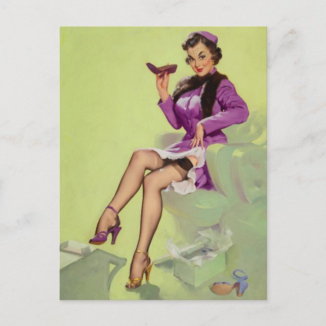 Try New Shoes Women Pin Up Postkarte (Vorderseite)