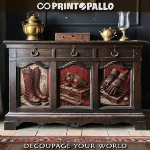 Tryptische Steampunkhandschuhe, Schuhe, Brillen au Geschenkpapier Set