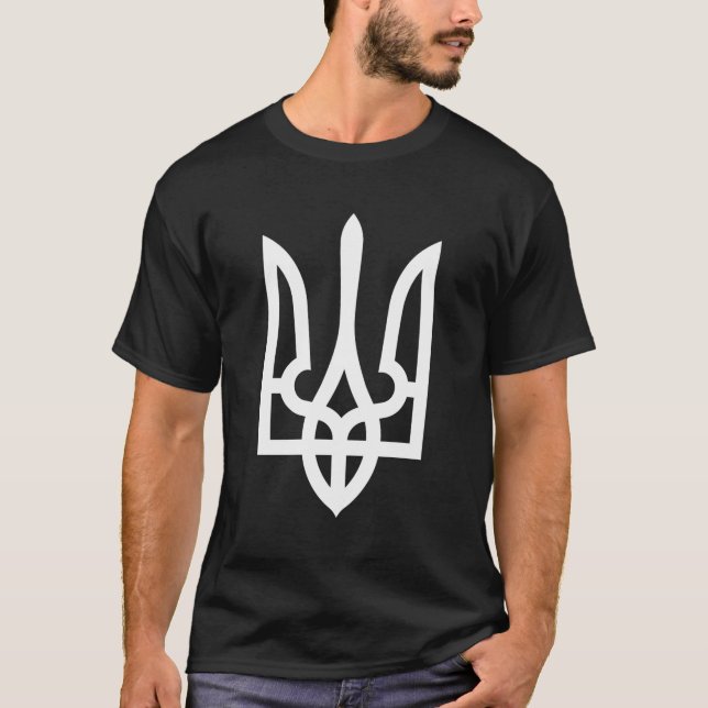 Tryzub White - ukrainischer Trident T-Shirt (Vorderseite)