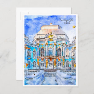 Tsarkoye Selo Russland Jahrgang Reise Wasserfarbe Postkarte