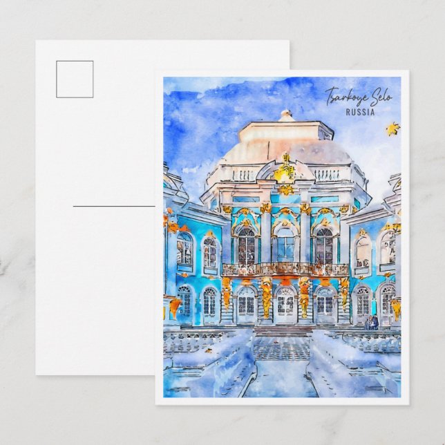 Tsarkoye Selo Russland Jahrgang Reise Wasserfarbe Postkarte (Vorne/Hinten)