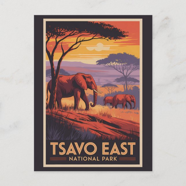 Tsavo East National Park Kenya Illustration Travel Postkarte (Vorderseite)
