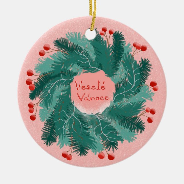 Tschechisch Frohe Weihnachtsfeier Keramik Ornament (Vorne)
