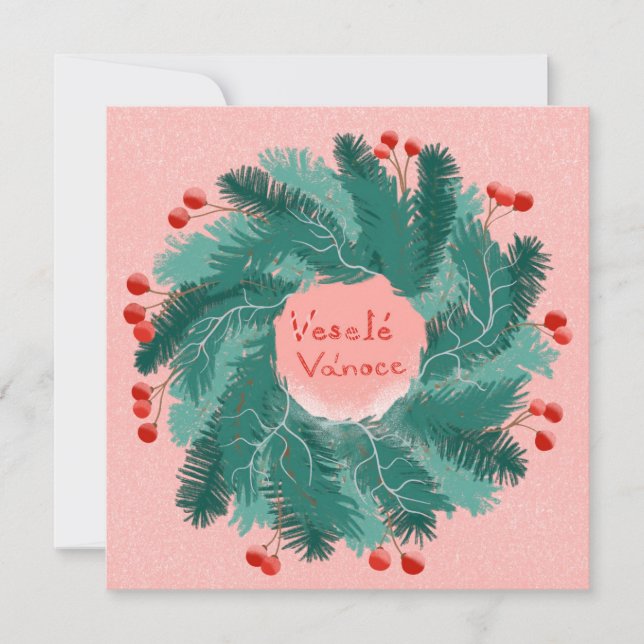 Tschechisch Frohe Weihnachtskranz Einladung (Vorderseite)