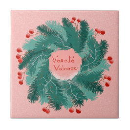 Tschechisch Frohe Weihnachtskranz Fliese