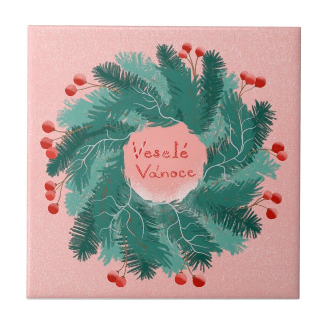 Tschechisch Frohe Weihnachtskranz Fliese (Vorderseite)