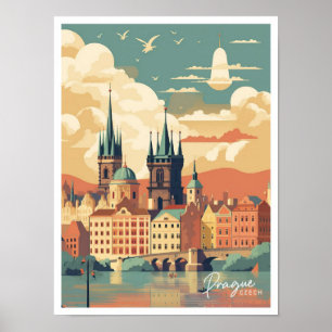 Tschechische Kunst Prag Vintage-Reiseillustration Poster