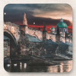 Tschechische Republik Charles Bridge Nacht Hartpla Getränkeuntersetzer