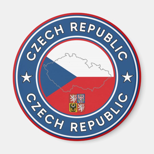 Tschechische Republik - Flagge, Karte und Emblem Magnet (Vorne)