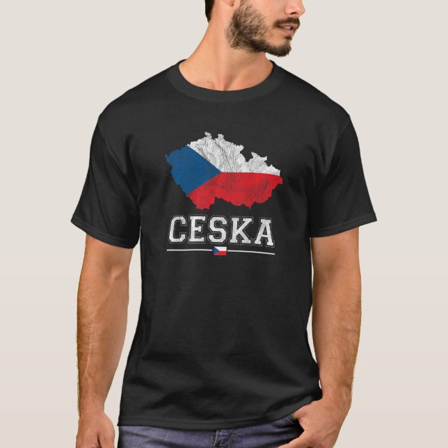 Tschechische Republik Karte und Flagge Souvenir er T-Shirt (Vorderseite)