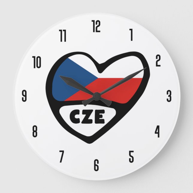 Tschechische Republik Ländercode CZE Flaggenmitte Große Wanduhr (Vorderseite)