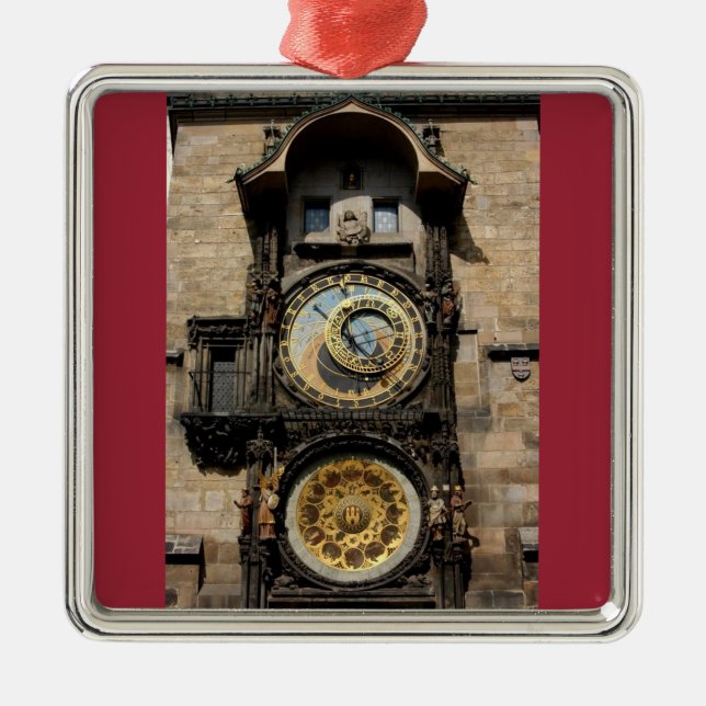 Tschechische Republik-Uhr Prags Silbernes Ornament (Vorne)
