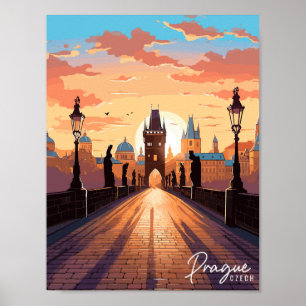 Tschechische Vintage-Reiseillustration Prag Poster