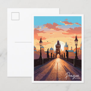 Tschechische Vintage-Reiseillustration Prag Postkarte