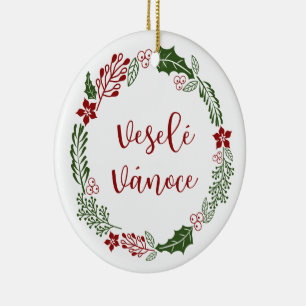 Tschechischer Frohe Weihnachten Kranz, Veselé váno Keramik Ornament
