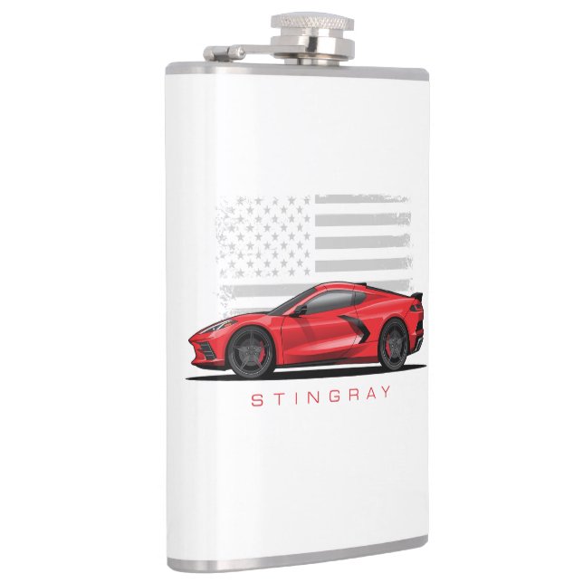 Tschevy Corvette C8 schwarze Illustration Flachmann (Rechts)