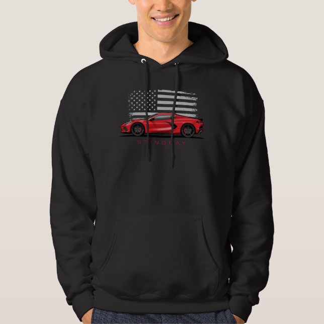 Tschevy Corvette C8 schwarze Illustration Hoodie (Vorderseite)