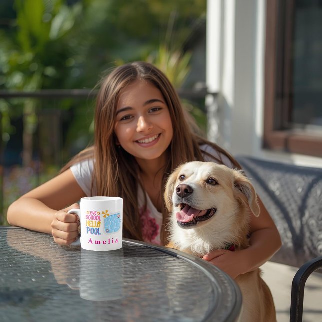 Tschüss Schule Hallo Pool Personalisierter Becher Kaffeetasse (Von Creator hochgeladen)