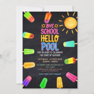 Tschüss Schule, hallo Poolparty Einladung