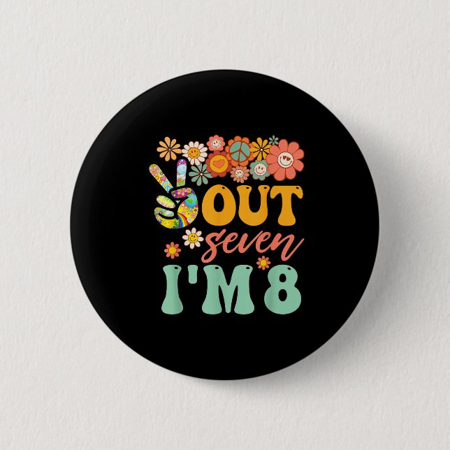 Tschüss sieben 8 groovy 8. herzlichen Glückwunsch  Button (Vorderseite)