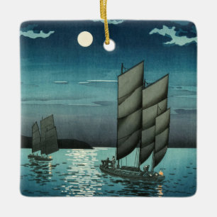 Tsuchiya Koitsu - Boote bei Shinagawa, Nacht Keramikornament