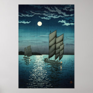 Tsuchiya Koitsu - Boote bei Shinagawa, Nacht Poster