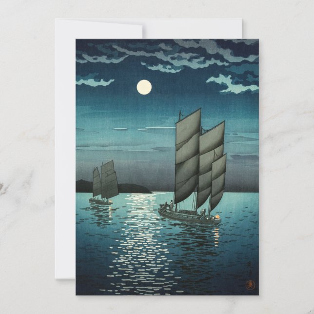 Tsuchiya Koitsu - Boote in Shinagawa, Nacht Dankeskarte (Vorderseite)