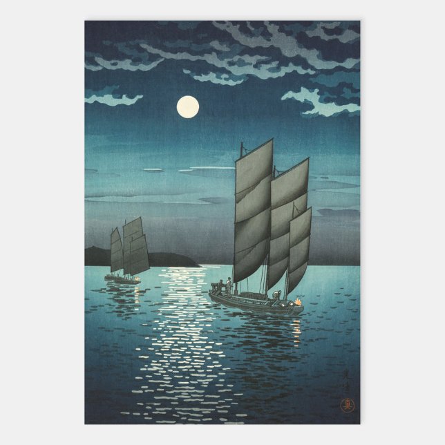 Tsuchiya Koitsu - Boote in Shinagawa, Nacht Geschenkpapier Set (Von Creator hochgeladen)