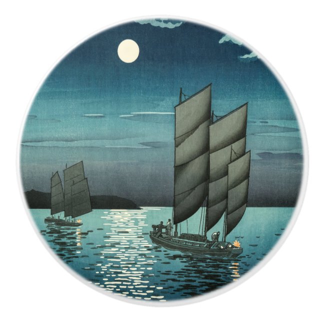 Tsuchiya Koitsu - Boote in Shinagawa, Nacht Keramikknauf (Vorderseite)