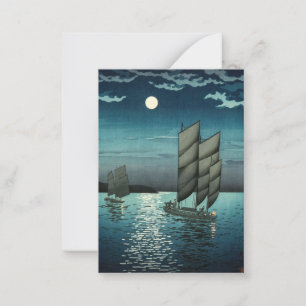 Tsuchiya Koitsu - Boote in Shinagawa, Nacht Mitteilungskarte