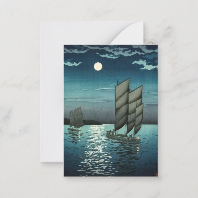 Tsuchiya Koitsu - Boote in Shinagawa, Nacht Mitteilungskarte (Vorderseite)