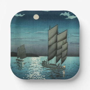 Tsuchiya Koitsu - Boote in Shinagawa, Nacht Pappteller